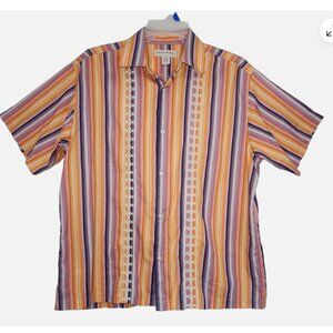 Banana Republic Men’s Striped Embroidered Cotton Shirt L Orange Purple Guayabera